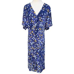 Leota for Dia & Co Women's Faux Blue Floral Faux Wrap Dress Sz 2X